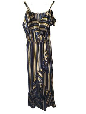 Blush Sleeveless Striped Ruffle Maxi Dress